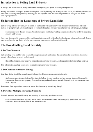 The Dos and Don'ts of Selling Land Privately