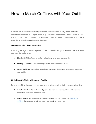 How to Match Cufflinks with Your Outfit