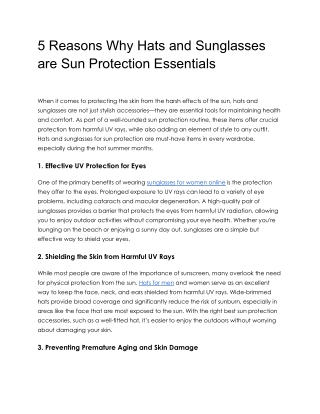 5 Reasons Why Hats and Sunglasses are Sun Protection Essentials