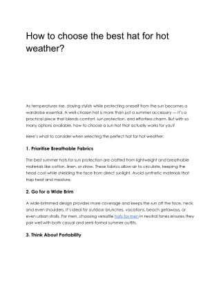 How to choose the best hat for hot weather