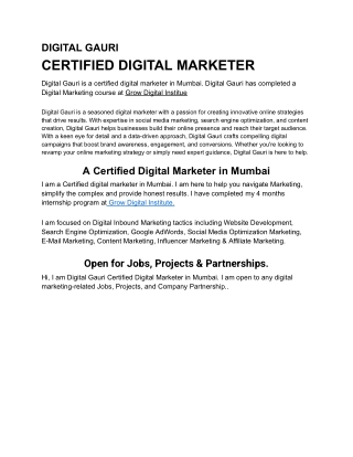 Digital Gauri | Certified Digital Marketer In Mumbai