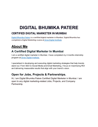 Digital Bhumika | Certified Digital Marketer In Mumbai
