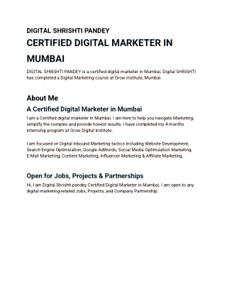 Digital Shrishti Certified Digital Marketer in Mumbai