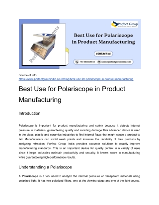 Best Use for Polariscope in Product Manufacturing