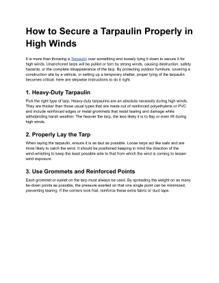 how to secure a tarpaulin properly in high winds