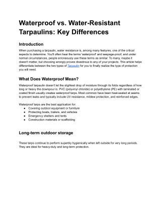 waterproof vs water resistant tarpaulins