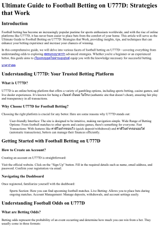 Ultimate Guide to Football Betting on U777D Strategies that Work