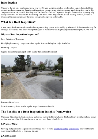 The Benefits of a Roof Inspection: Insights from Avalon