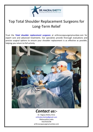 Top Total Shoulder Replacement Surgeons for Long-Term Relief