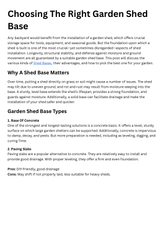 choosing the right garden shed base