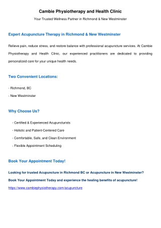 Acupuncture Therapy in Richmond & New Westminster