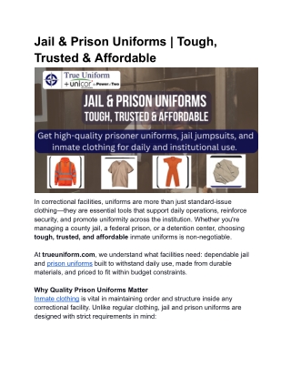 Jail & Prison Uniforms | Tough, Trusted & Affordable