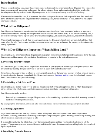 The Importance of Due Diligence When Selling Land