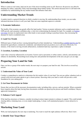 Sell Land with Confidence: Understanding Market Trends