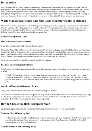 Waste Management Made Easy with Javis Dumpster Rental in Orlando