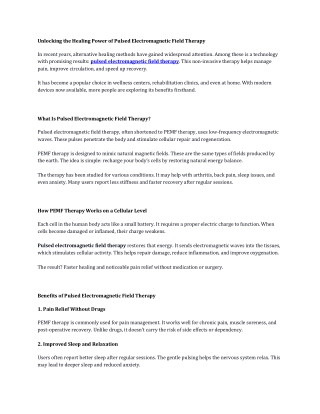 Unlocking the Healing Power of Pulsed Electromagnetic Field Therapy