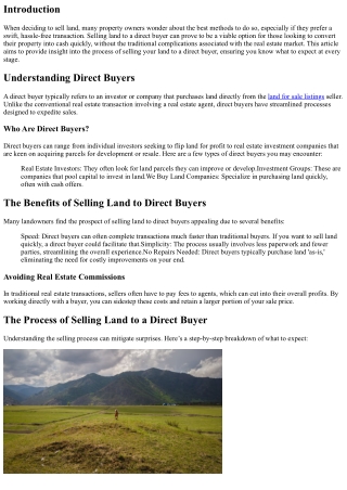 What to Expect When Selling Your Land to a Direct Buyer