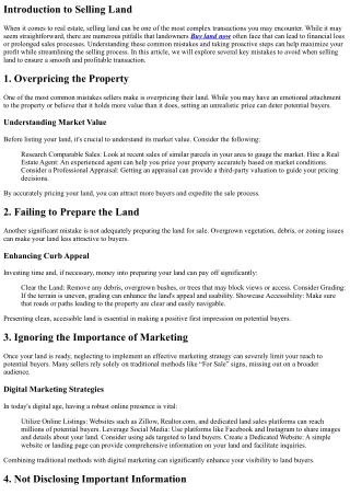 Common Mistakes to Avoid When Selling Land