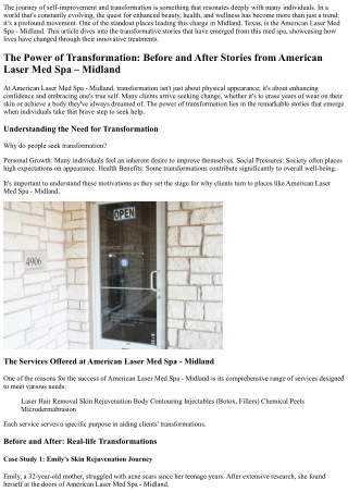The Power of Transformation: Before and After Stories from American Laser Med Sp