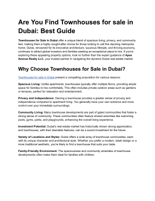 Perfect Townhouses for sale in Dubai