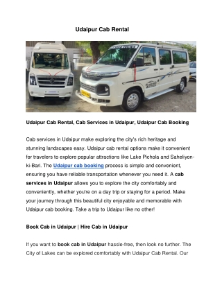 Udaipur Cab Rental, Cab Services in Udaipur, Udaipur Cab Booking