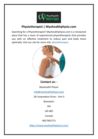 physiotherapist myohealthphysio com