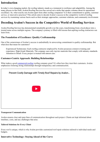 Decoding Avalon's Success in the Competitive World of Roofing Services