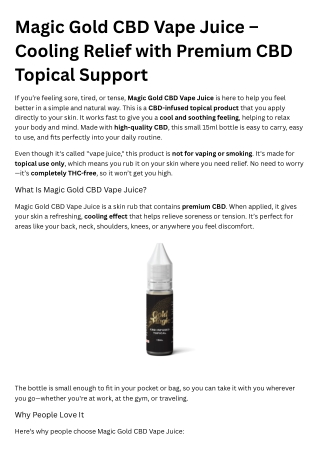 Magic Gold CBD Vape Juice – Cooling Relief with Premium CBD Topical Support