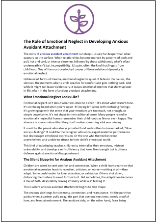 The Role of Emotional Neglect in Developing Anxious Avoidant Attachment