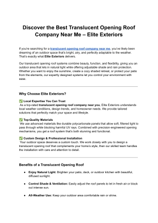 Discover the Best Translucent Opening Roof Company Near Me – Elite Exteriors