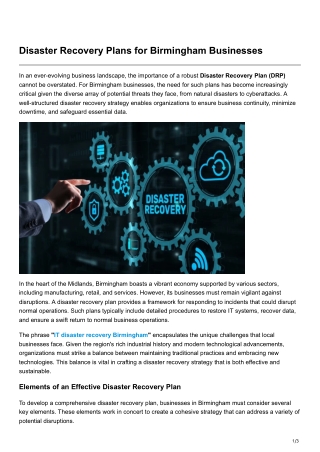 Disaster Recovery Plans for Birmingham Businesses