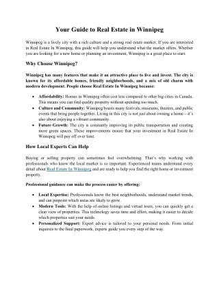 Your Guide to Real Estate in Winnipeg