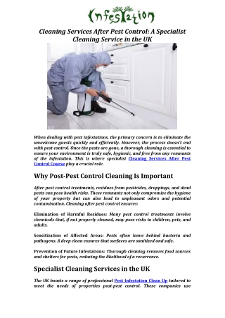 Cleaning Services After Pest Control A Specialist Cleaning Service in the UK