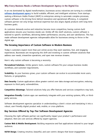 Why Every Business Needs a Software Development Agency in the Digital Era