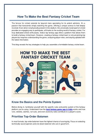 How To Make the Best Fantasy Cricket Team