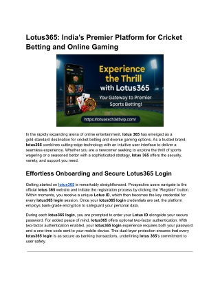 Lotus365_ India’s Premier Platform for Cricket Betting and Online Gaming
