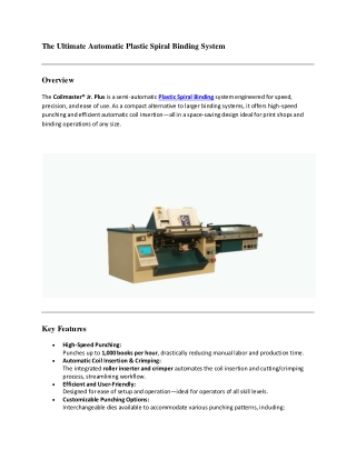 The Ultimate Automatic Plastic Spiral Binding System