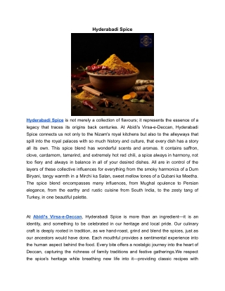 Hyderabadi Spice | Abidi's Virsa-e Deccan