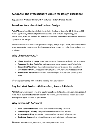 Buy Autodesk Products Online – Trusted AutoCAD Licensing by PI Software