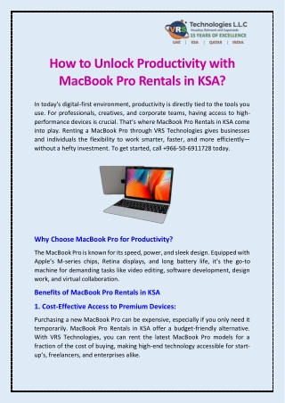 How to Unlock Productivity with MacBook Pro Rentals in KSA?