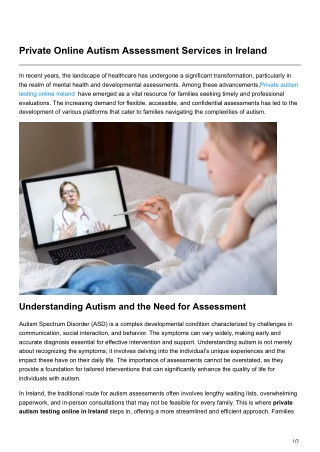 Private Online Autism Assessment Services in Ireland