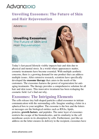 Unveiling Exosomes: The Future of Skin and Hair Rejuvenation