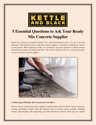 5 Essential Questions to Ask Your Ready Mix Concrete Supplier