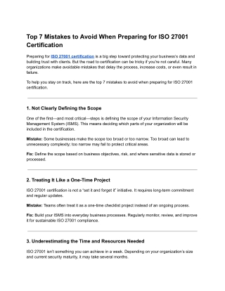 Top 7 Mistakes to Avoid When Preparing for ISO 27001 Certification