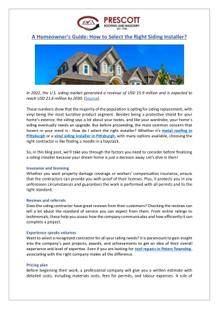A Homeowner's Guide: How to Select the Right Siding Installer?