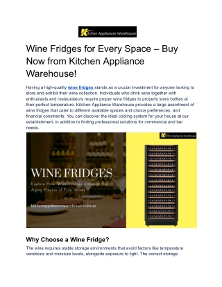 Wine Fridges for Every Space – Buy Now from Kitchen Appliance Warehouse
