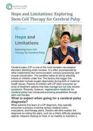 Stem Cell Therapy: A New Frontier in Cerebral Palsy Treatment