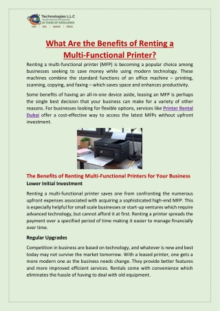 What Are the Benefits of Renting a Multi Functional Printer?
