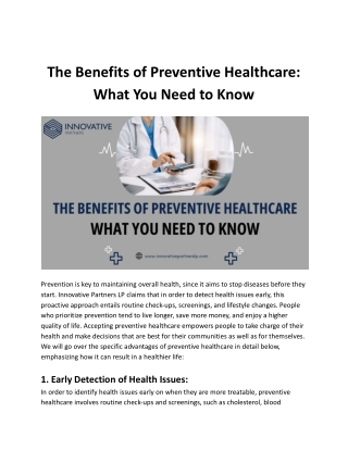 The Benefits of Preventive Healthcare What You Need to Know