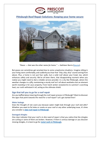 Pittsburgh Roof Repair Solutions: Keeping your home secure